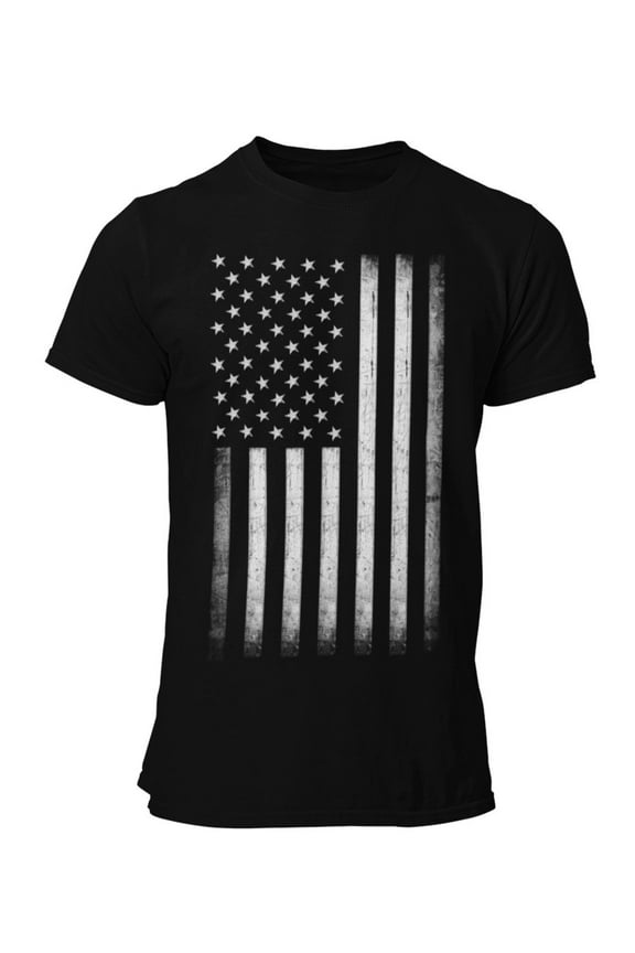 Men's USA Flag Tee Distressed Design, Black , XS
