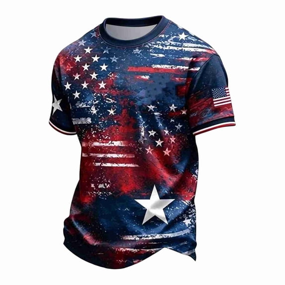 Men’s USA Graphic Crewneck T-Shirts Short Sleeve Wrinkle Free Breathable Tee for 4th of July Sports Football Game Day Events
