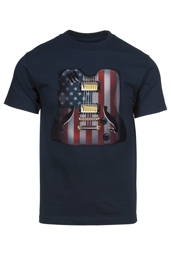 Men's USA Guitar Flag Short-Sleeve T-Shirt, Navy L