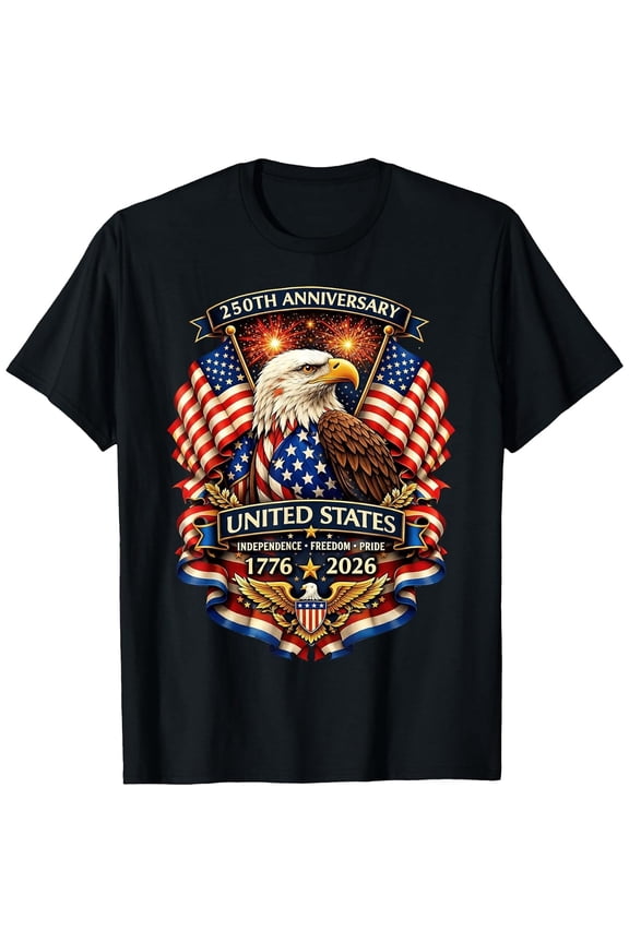 Men's USA Independence 250th Anniversary 1776 2026 4th of July T-Shirt, Comfortable Breathable Soft Tee, Men's 100% Cotton Graphic T-Shirt 180gsm