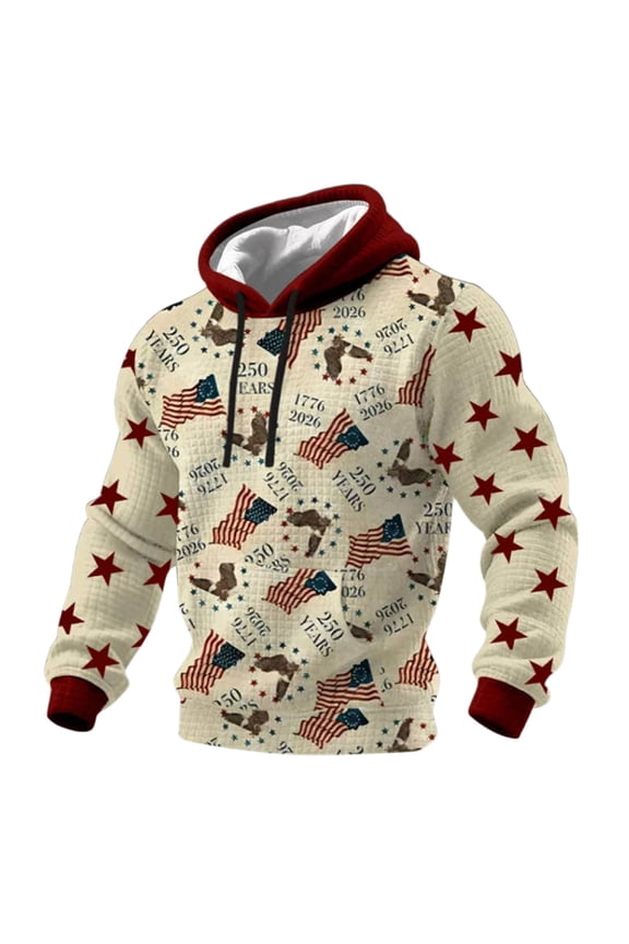Men's USA Patriotic Hoodies 250 Anniversary USA Shirt American Flag Pullover 1776-2026 Sweatshirt Hooded #43