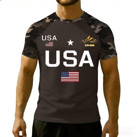 Men's USA Patriotic Independence Day Shirt American Flag Graphic Casual Fourth of July Tee