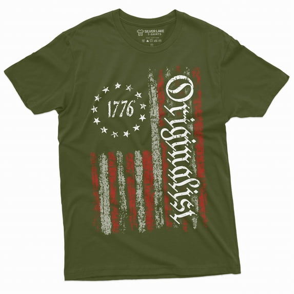Men's USA Patriotic T-shirt 1776 Originalist T-shirt constitution 4th of July Patriotic American Tee (Medium Military Green)