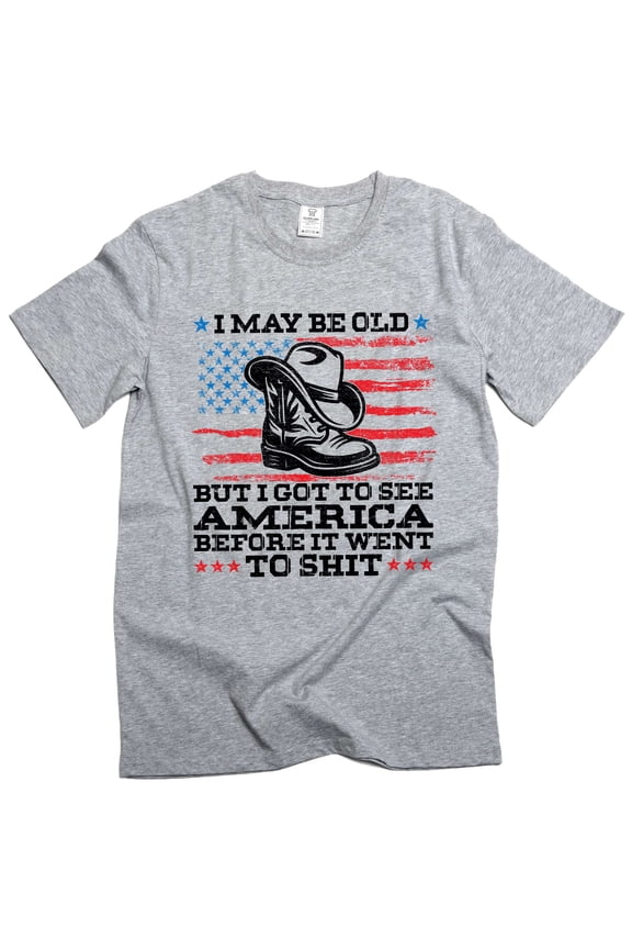 Men's USA Patriotic T-shirt I Got To See America Tee US Gifts For Him Dad Grandpa Husband Gifts (Large Grey)