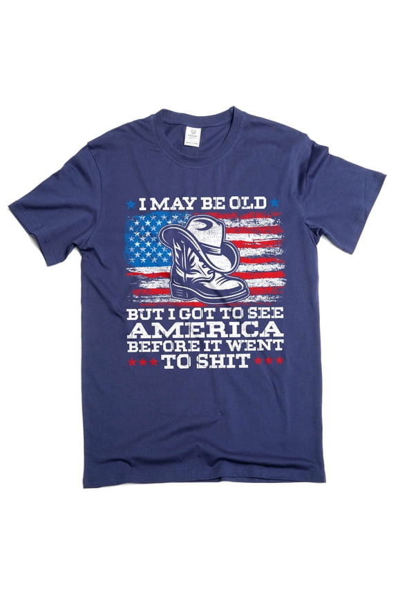 Men's USA Patriotic T-shirt I Got To See America Tee US Gifts For Him Dad Grandpa Husband Gifts (Large Navy Blue)