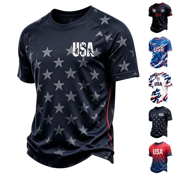 Men's USA Soccer Jersey 2026 Country Team Fan Shirts, Crewneck Short Sleeve Patriotic American Flag Graphic T-Shirt, Retro Streetwear Football Top