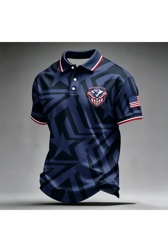 Men's USA Soccer Jersey Polo Shirt 2026 Country Team Short Sleeve Henley Fan International Football Polo Shirt Fan International Football Shirt Retro Streetwear Top