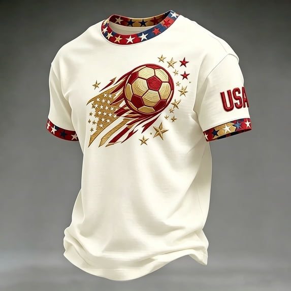 Men's USA Soccer Jersey Shirts 2026 Country Team Short Sleeve Crew Neck Fan International Football Shirt Retro Streetwear Top Beige XXXXL