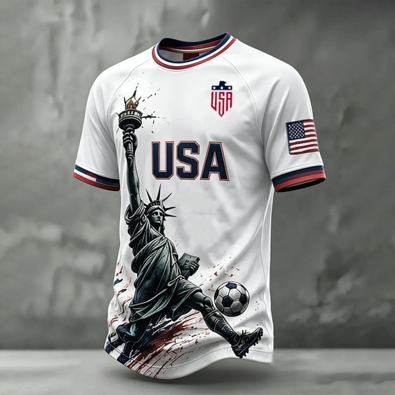 Men's USA Soccer Jersey Shirts 2026 Sumemr Short Sleeve Crewneck Fan International Football Shirt Retro Streetwear Top, Dark Gray M