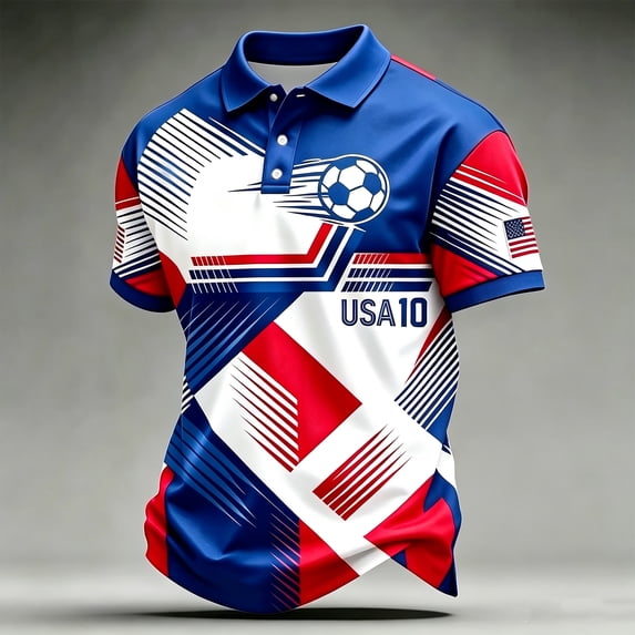 Men's USA Soccer Polo Shirt American Flag Short Sleeve Top Patriotic Football Jersey Comfortable Casual Wear for Game Day Independence Day Outdoor Events