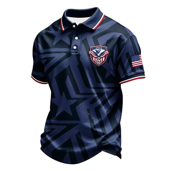 Men's USA Soccer Polo Shirt American Flag Short Sleeve Top Patriotic Football Jersey Comfortable Casual Wear for Game Day Independence Day Outdoor Events Navy S