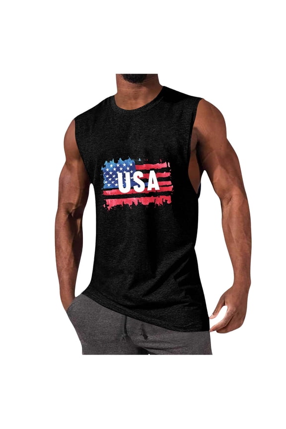 Men's USA Themed Sleeveless Tank Tops – Patriotic 4th of July Graphic Crew Neck Shirt for Outdoor Celebrations Usa Graphic Crew Neck Top
