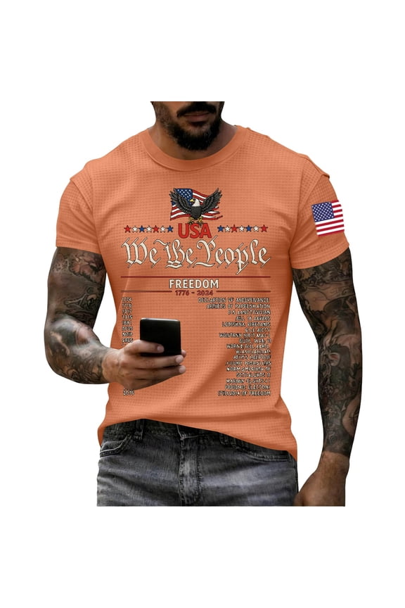 Men's USA We The People Patriotic T-Shirt American Flag Graphic Casual Tee USA 250th Anniversary Shirt