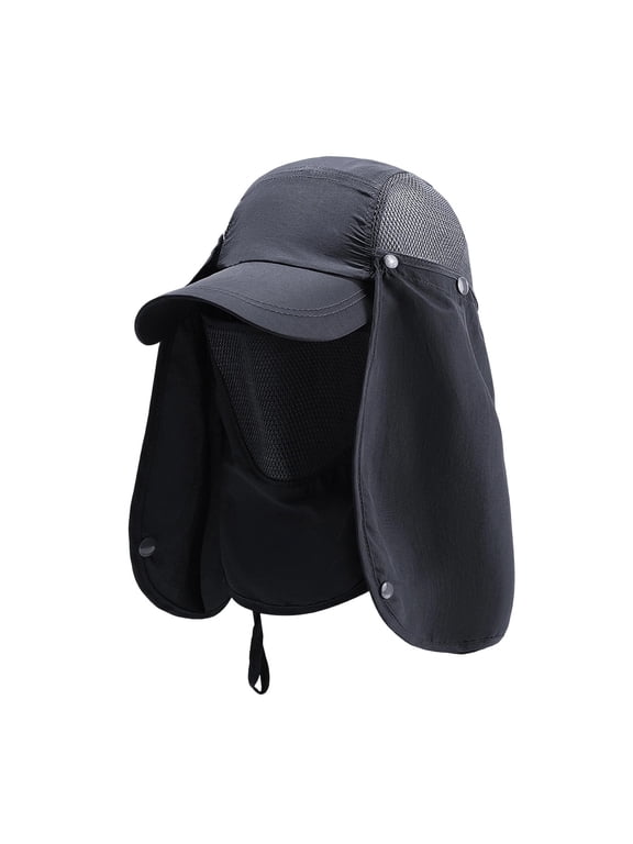 Men's UV Protection Outdoor Sun Hat with Neck Flap and Face Cover Breatha Summer Camping Hiking Hat UV Protection Bucket Hats Dark Gray