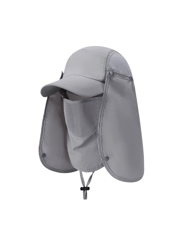 Men's UV Protection Outdoor Sun Hat with Neck Flap and Face Cover Breatha Summer Camping Hiking Hat UV Protection Bucket Hats Gray