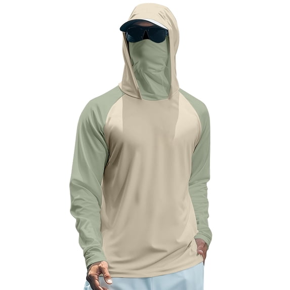 Men's UV Protection Sun Hoodie Color Block UPF 50+ Long Sleeve Fishing Shirt Lightweight Hiking Rash Guard