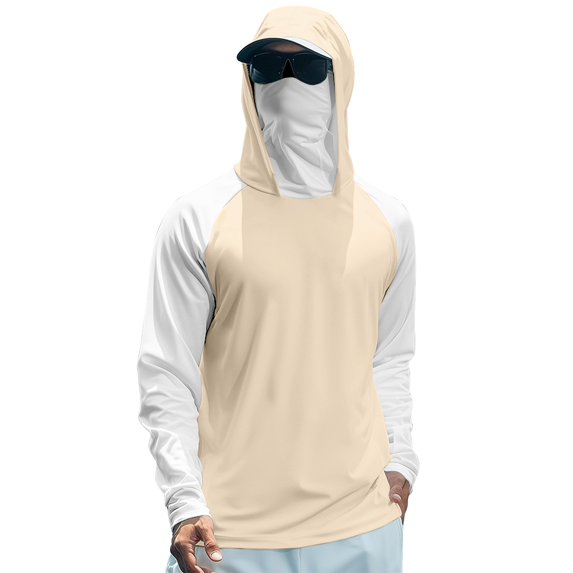 Men's UV Protection Sun Hoodie Color Block UPF 50+ Long Sleeve Fishing Shirt Lightweight Hiking Rash Guard