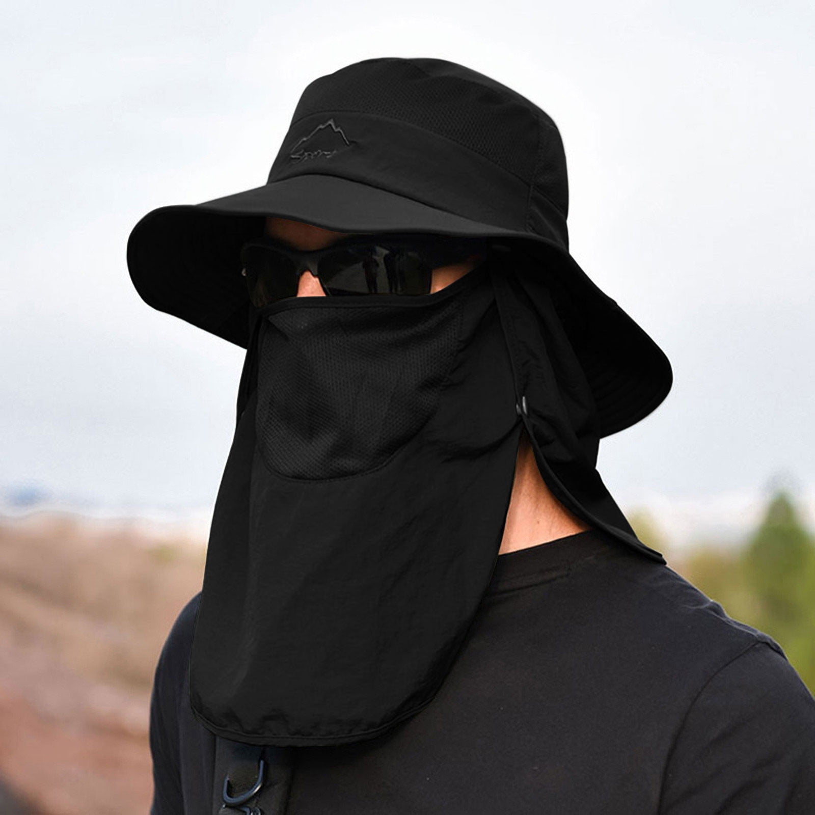 Men's UV Protection Wide Sun Hats Cooling Mesh Ponytail Hole Cap
