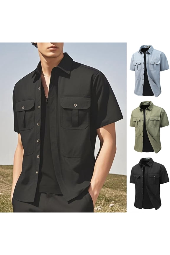 Men's UV UPF 50+ Fishing Shirts for Men Sun Protection Breathable Quick Dry SPF Hiking Short Sleeve Button Down Work Shirt with Two Pockets Light Blue