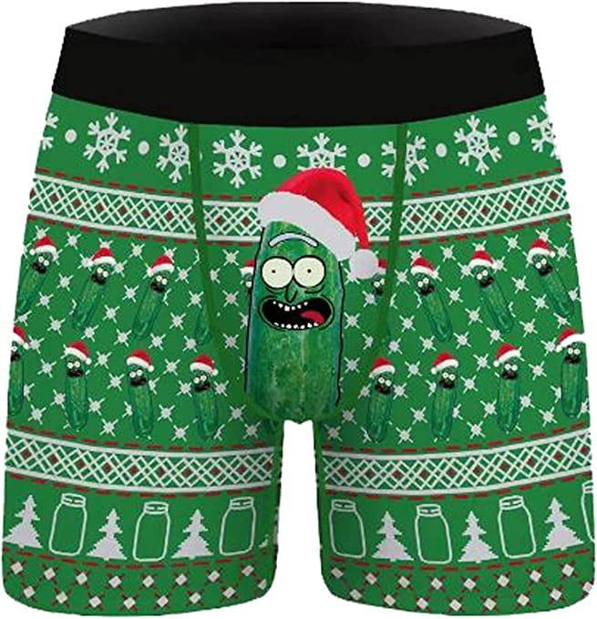 Men's Ugly Christmas Boxer Briefs! Hilarious Underwear Pickle In A