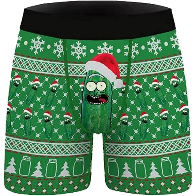 Men's Ugly Christmas Boxer Briefs! Hilarious Underwear Pickle In A Santa Hat! Funny Gifts For