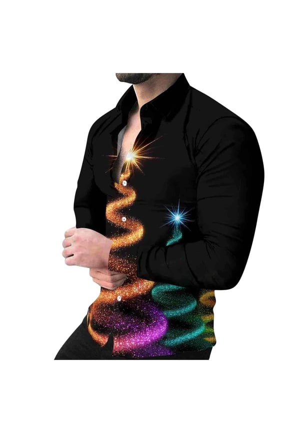 Santa Claus Christmas Hawaiian Shirt for Men and Women Long Sleeve Funny Ugly Xmas Graphic Button Down Blouse Casual Holiday Party Top for Festive Dress Up