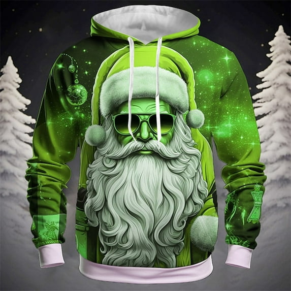 Men's Ugly Christmas Hoodie Novelty 3D Graphic Hooded Sweatshirts Funny Holiday Drawstring Sweater Tops with Pocket