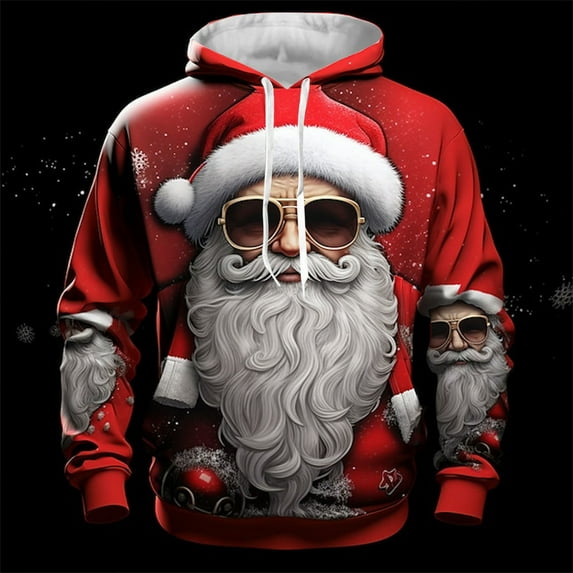 Men's Christmas Hoodie Novelty 3D Graphic Hooded Sweatshirts Funny Holiday Drawstring Sweater Tops with Pocket