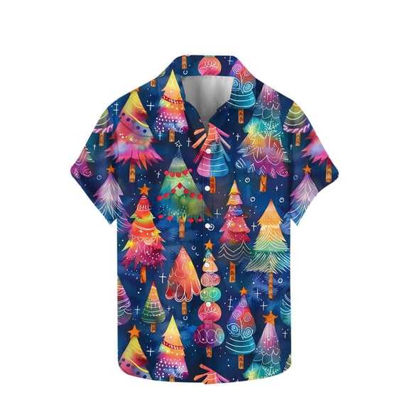 Men's Ugly Christmas Shirts Short Sleeve Blouse Santa Claus Shirt Casual Button-Up Shirts Funny 3D Printed Sweatshirt Christmas Tree Shirt Festival Party Xmas Costume Casual Loose Pullover