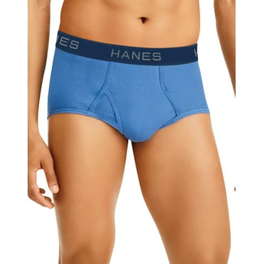 Hanes Ultimate Men's Brief Underwear 7-Pack Full-Rise, Moisture-Wicking Cotton Blue Assorted/White