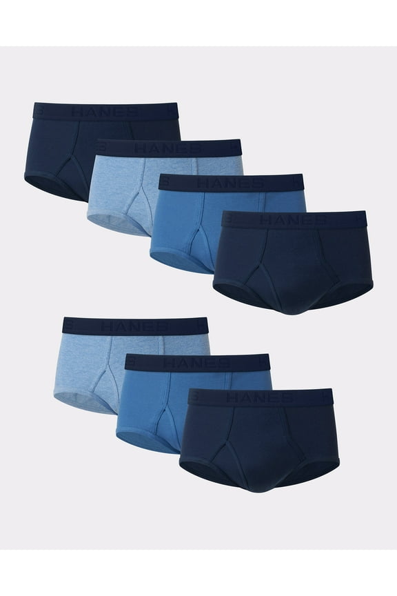 Ultimate Men's Brief Underwear 7-Pack Full-Rise, Moisture-Wicking Cotton Blue Assorted/White