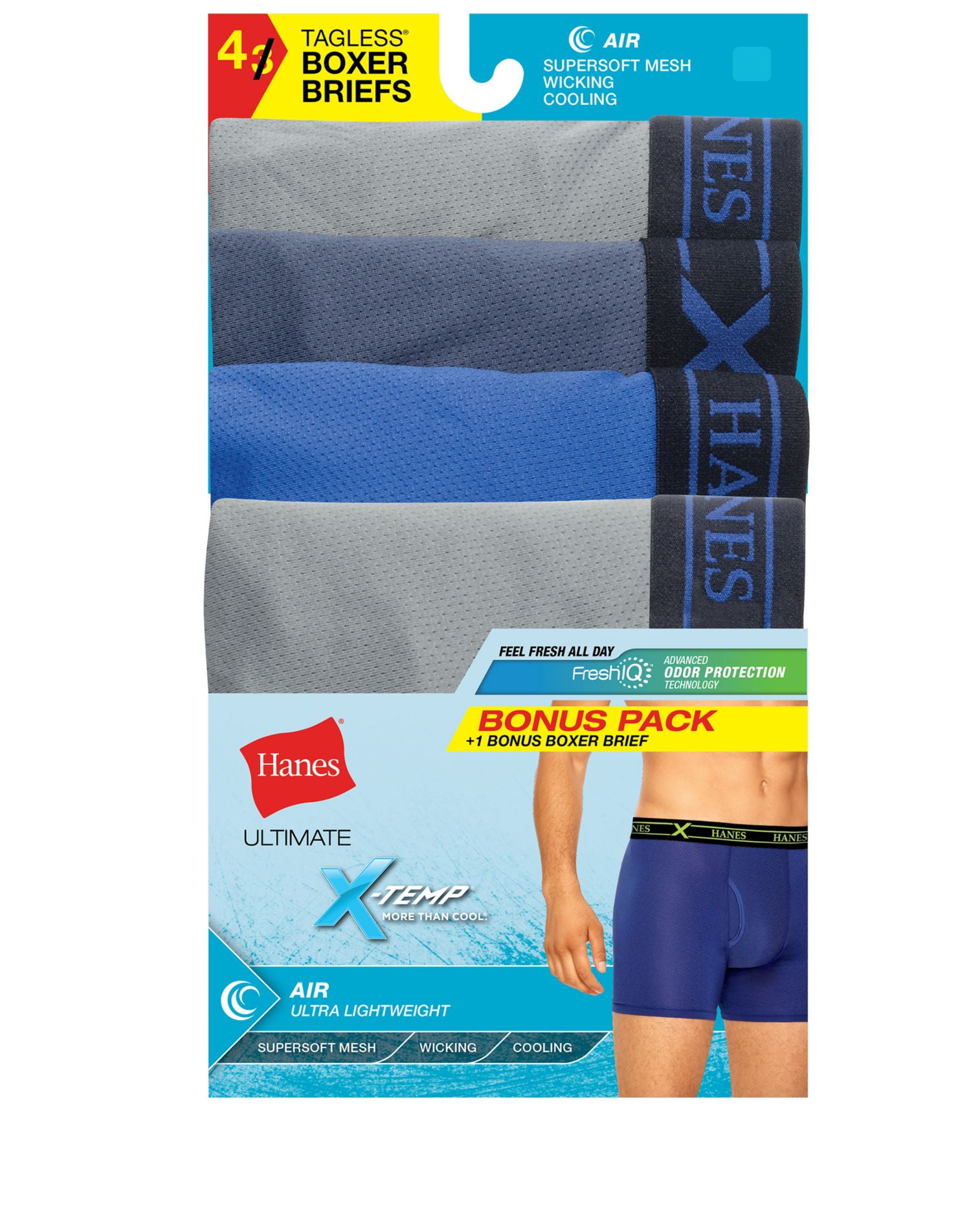 Men's Ultimate X-Temp Air Boxer Brief, 3+1 Bonus Pack - Walmart.com