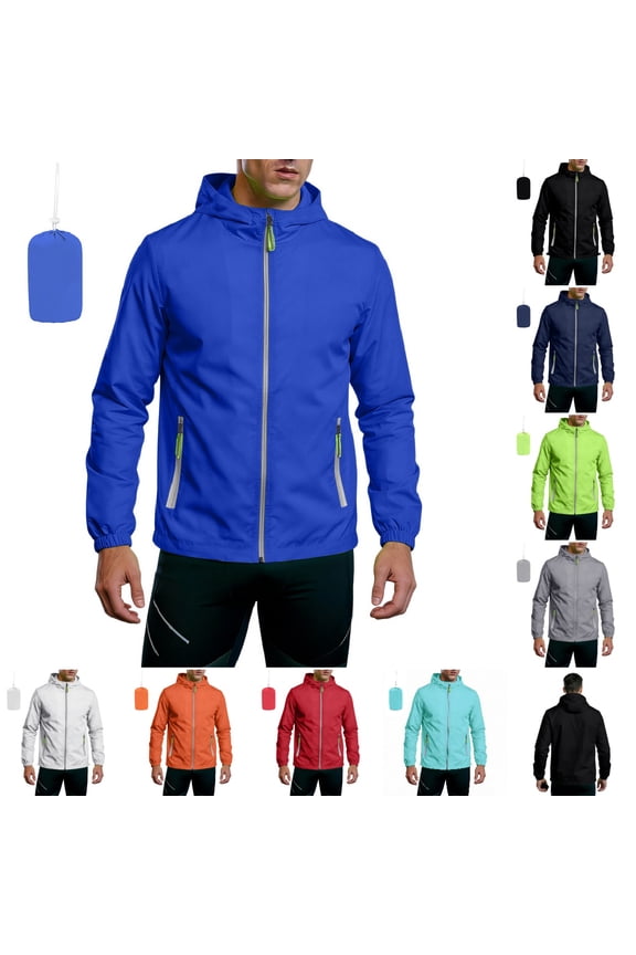 Men’s Ultra-Light Packable Hooded Jacket, Quick Dry Water-Resistant Windbreaker with Storage Pouch for Travel and Outdoor Hiking Royal Blue XL