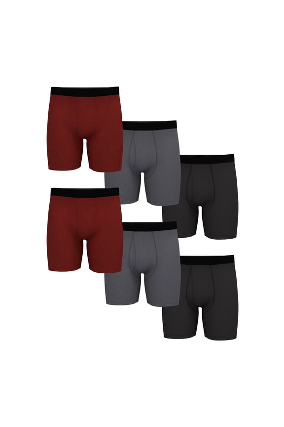 Men's Ultra Lite Mesh Boxer Brief, 6 Pack, Red/Black, Small