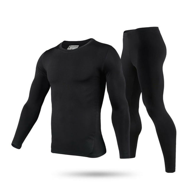 Men’s Ultra-Soft Tagless Fleece Lined Thermal Top & Bottom Underwear Set, Black, Large