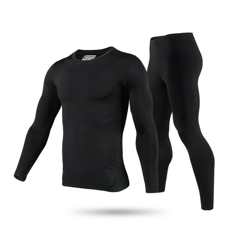 Men’s Ultra-Soft Tagless Fleece Lined Thermal Top & Bottom Underwear Set,  Black, Small