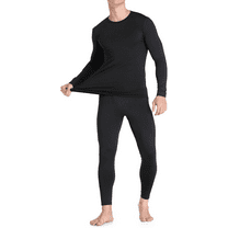 Men’s Ultra-Soft Tagless Fleece Lined Thermal Top & Bottom Underwear Set, Black, Small