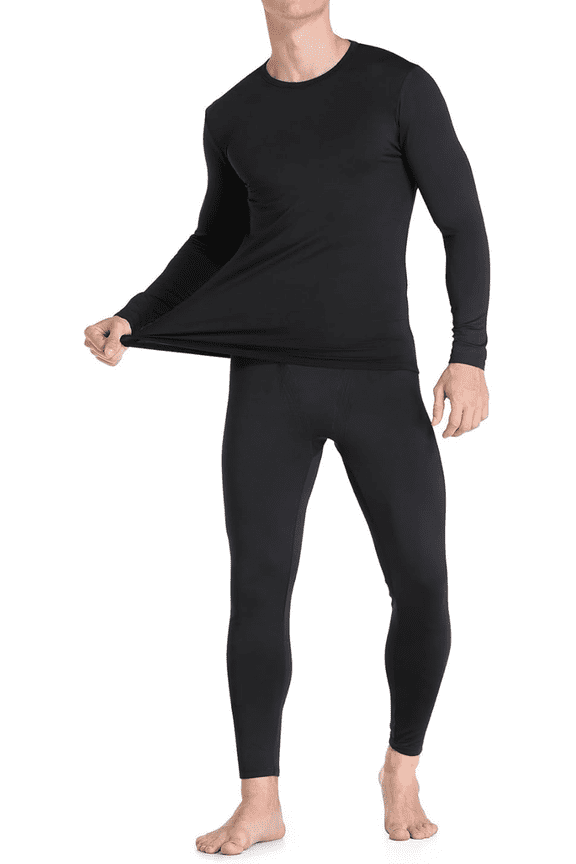 Men’s Ultra-Soft Tagless Fleece Lined Thermal Top & Bottom Underwear Set, Black, Small