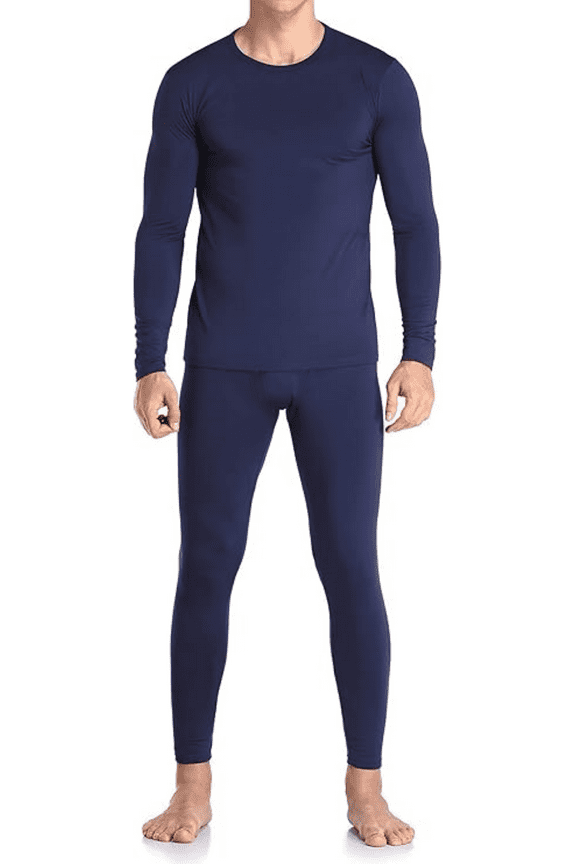Men’s Ultra-Soft Tagless Fleece Lined Thermal Top & Bottom Underwear Set, Navy Blue, XL