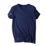 Mens Ultra-Soft V-Neck Bamboo Viscose Cotton Short Sleeve T-Shirt, Moisture-Wicking Cooling Lounge Casual Modal Pajama Tees Big and Tall Size L-5XL Navy
