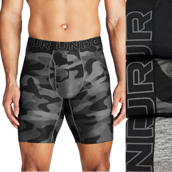 Men's Under Armour 3-pack Performance Tech Fashion 9-in. Long Leg Boxer Briefs Color: Black Size: L