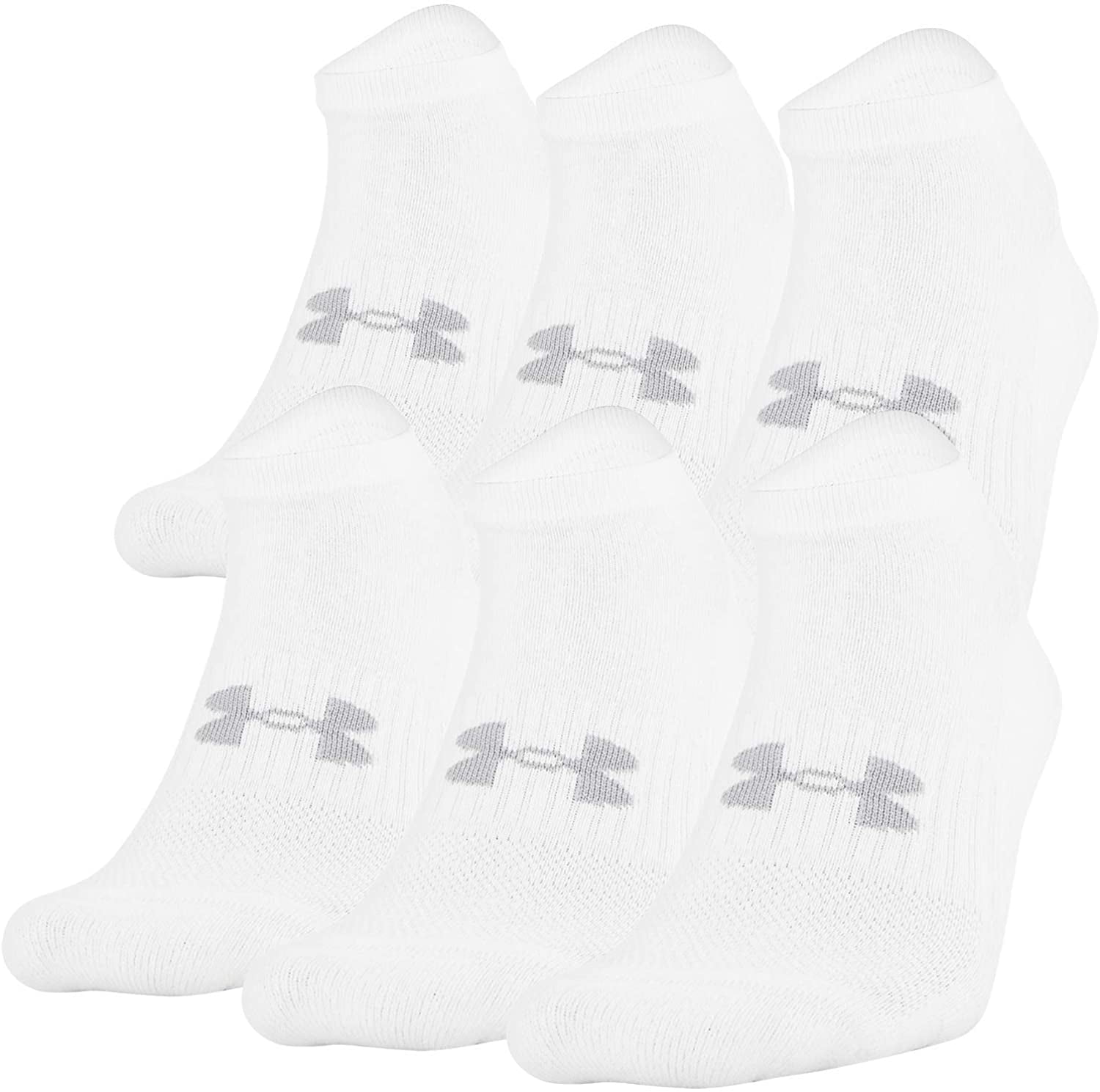 Men's Under Armour 6pack Training Cotton Performance NoShow Socks Color White Size 912.5