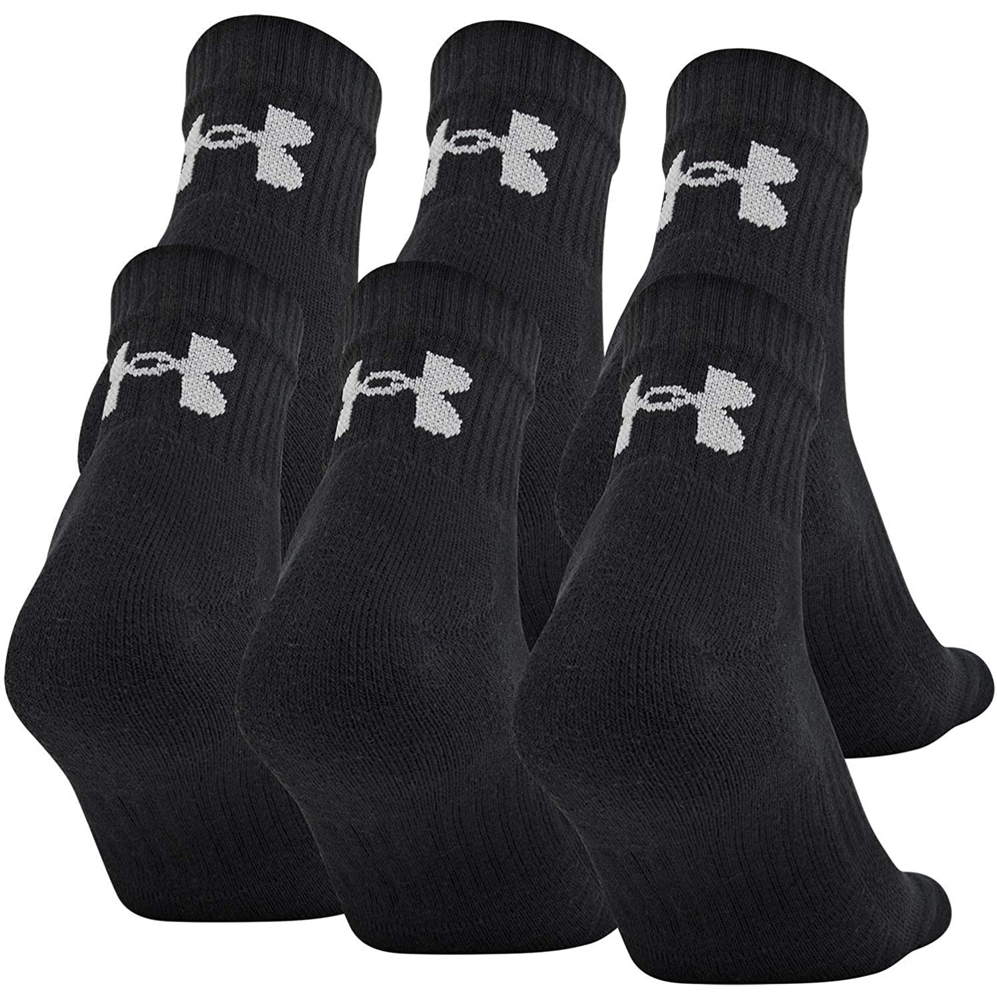 Men's Under Armour 6pack Training Cotton Performance Quarter Socks Color Black Size 1316