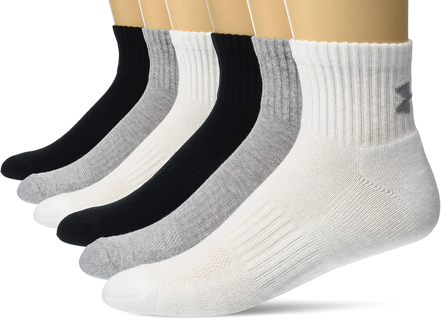 Men s Under Armour 6 pack Training Cotton Performance Quarter Socks Color True Gray Size 8 12.5 Walmart