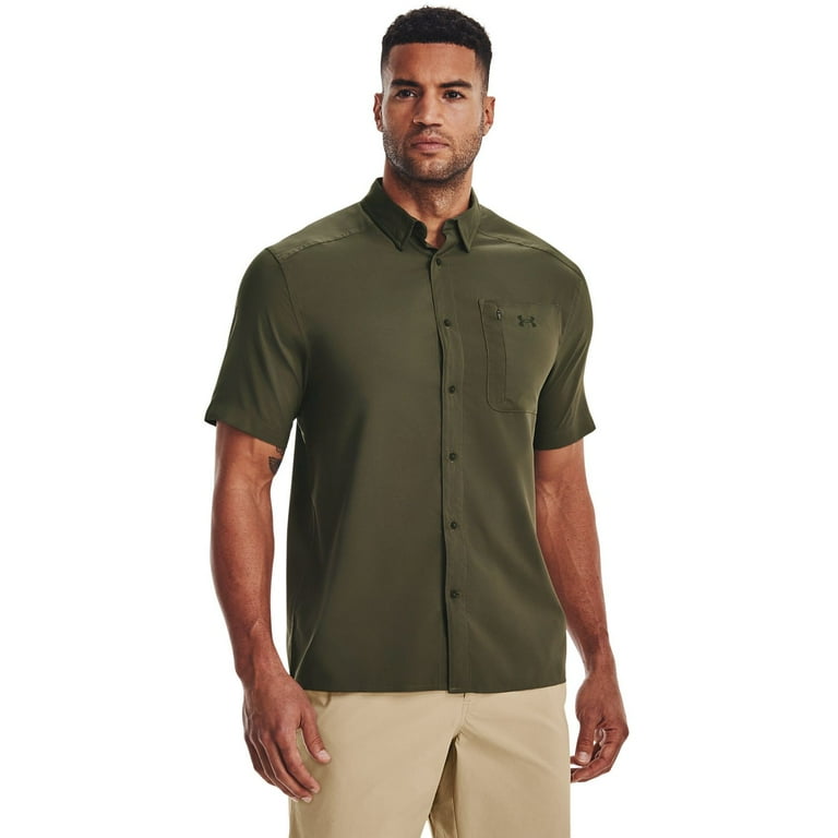 Men s Under Armour Drift Tide 2.0 Fitted Performance Button Down Shirt Color Marine Od Green Size S Walmart