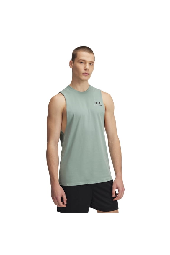 Men's Under Armour Left Chest Cut-Off Tank Color: Silica Green Size: L