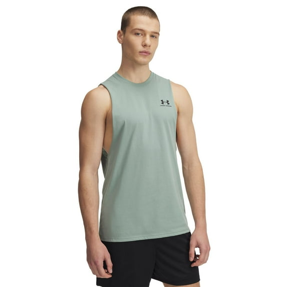 Men's Under Armour Left Chest Cut-Off Tank Color: Silica Green Size: XL