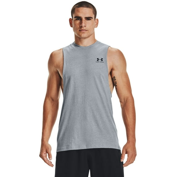 Men's Under Armour Left Chest Cut-Off Tank Top Color: Steel Light Heather Size: L