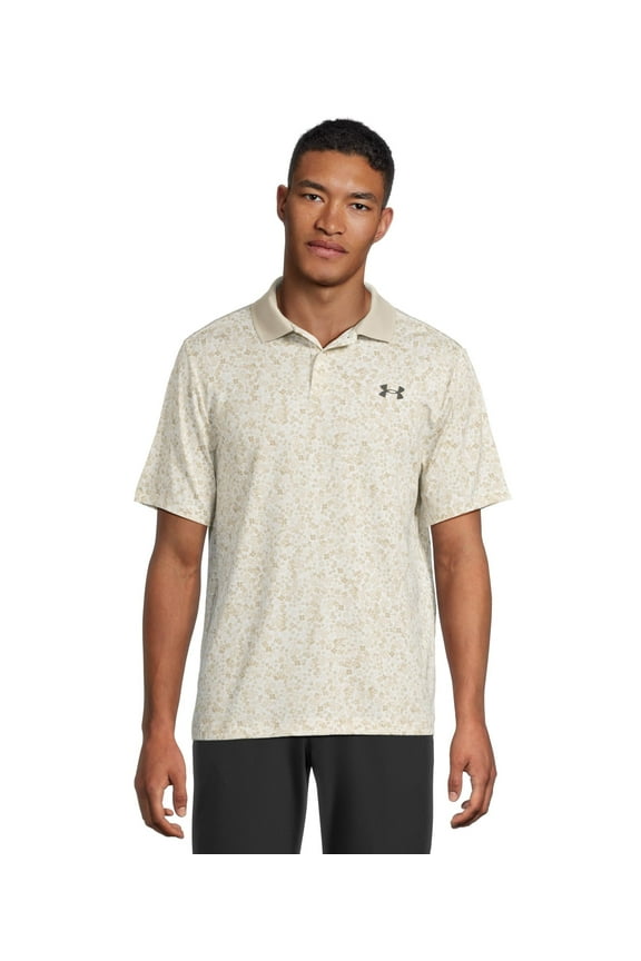Men's Standard Matchplay Printed Golf Polo, White/Khaki Base/Black