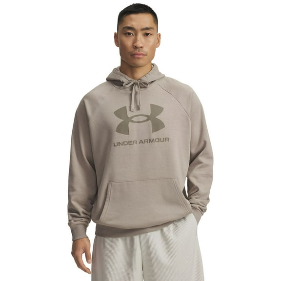 Men's Under Armour Rival Fleece Big Logo Hoodie Color: Timberwolf Taupe Size: L